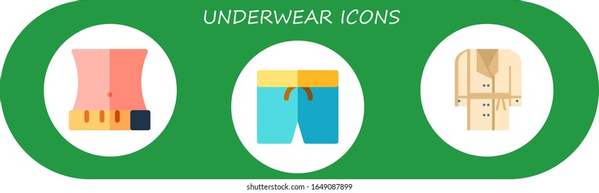 conjunto de iconos de ropa interior. 3 iconos planos de ropa interior. Cera incluida, traje de baño, albornoces