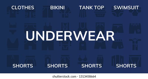 underwear icon set. 32 filled underwear icons. on blue background style Collection Of - Clothes, Bikini, Tank top, Swimsuit, Shorts, Short, Jeans, Bathrobe, Tunic, Pants, Skirt