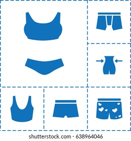 Underwear icon. set of 6 underwear filled icons such as slim, sport bra, man swim wear