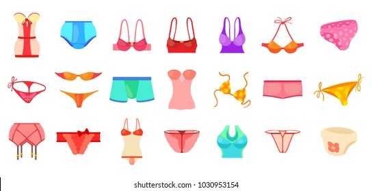 Underwear icon set. Cartoon set of underwear vector icons for web design isolated on white background