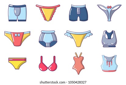 Underwear icon set. Cartoon set of underwear vector icons for web design isolated on white background