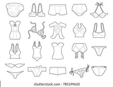 Underwear icon set. Outline set of underwear vector icons for web design isolated on white background