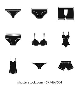 Underwear icon set. Simple style set of 9 underwear vector icons for web isolated on white background