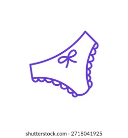 Unterwäsche-Symbol. Dünne Linie Illustration von Frauen Höschen mit Bogen und Spitze Trim, Piktogramm von Unterwäsche und intime Bekleidung, Symbol für Komfort, Stil und sexy Unterwäsche.