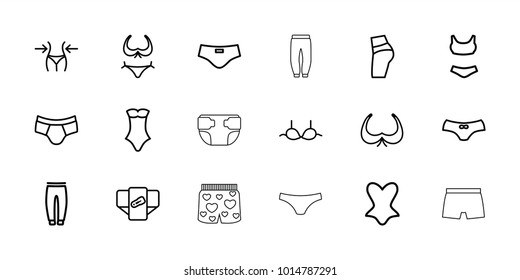 Underwear icons. set of 18 editable outline underwear icons: diaper, bra, bikini, slim, corset, underpants, swimsuit, booty fitness, swim suit