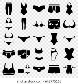Underwear icons set. set of 25 underwear filled icons such as diaper, panties with heart, bra, bikini, slim, sport bra, corset, underpants, swimsuit, man swim wear