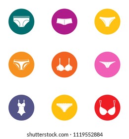 underwear icons set. Flat set of 9 pants vector icons for web isolated on white background