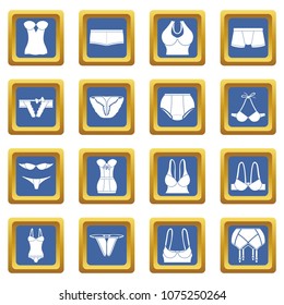 Underwear icons set vector blue square isolated on white background 