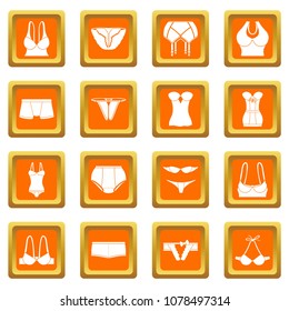 Underwear icons set vector orange square isolated on white background 