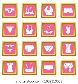 Underwear icons set vector pink square isolated on white background 