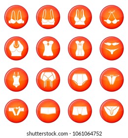 Underwear icons set vector red circle isolated on white background 