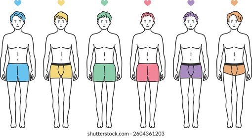 Underwear Illustration Set – Clean and Versatile. Men and women in simple underwear style. Ideal for health, fitness, body care, or apparel ads and educational materials. Colorful and clear.
