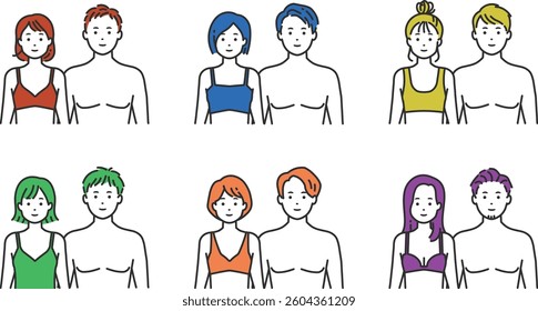 Underwear Illustration Set – Clean and Versatile. Men and women in simple underwear style. Ideal for health, fitness, body care, or apparel ads and educational materials. Colorful and clear.