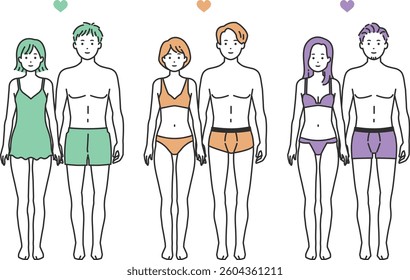 Underwear Illustration Set – Clean and Versatile. Men and women in simple underwear style. Ideal for health, fitness, body care, or apparel ads and educational materials. Colorful and clear.