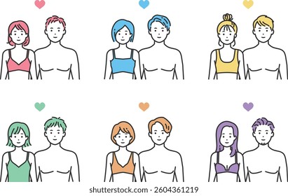 Underwear Illustration Set – Clean and Versatile. Men and women in simple underwear style. Ideal for health, fitness, body care, or apparel ads and educational materials. Colorful and clear.