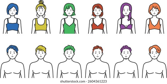 Underwear Illustration Set – Clean and Versatile. Men and women in simple underwear style. Ideal for health, fitness, body care, or apparel ads and educational materials. Colorful and clear.