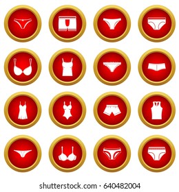Underwear items icon red circle set isolated on white background