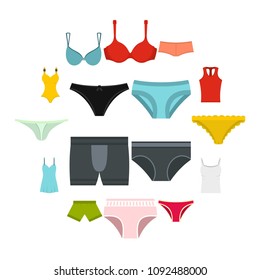 Underwear items icons set in flat style isolated vector illustration