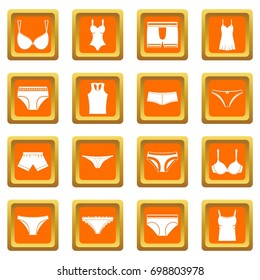 Underwear items icons set in orange color isolated vector illustration for web and any design