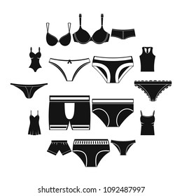 Underwear items icons set. Simple illustration of 16 Underwear items vector icons for web