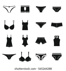 Underwear items icons set. Simple illustration of 16 Underwear items vector icons for web