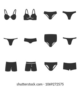 Underwear, monochrome icons set. simple symbols collection