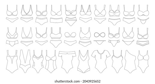 Icono de conjunto de esquema de ropa interior.Ropa de la ilustración de la pantalla del vector en el fondo blanco.Ropa interior del icono de conjunto de vector de contorno.