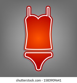 Underwear shirt underclothes sign. Flat red icon with linear white icon with gray shadow at grayish background. Illustration.
