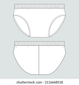 Underwear Technical Fashion flat sketch vector illustration template front and back views. Pants boxers shorts isolated on Grey background. Underpants mock up CAD for Men's, Boys, Kids.