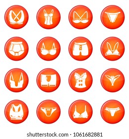 Underwear types icons set vector red circle isolated on white background 