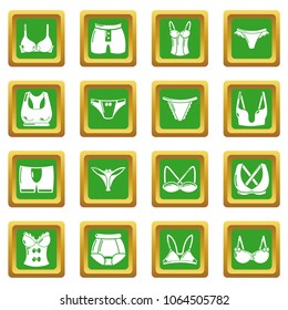 Underwear types icons set vector green square isolated on white background 