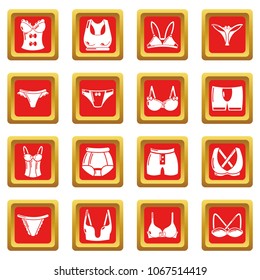 Underwear types icons set vector red square isolated on white background 