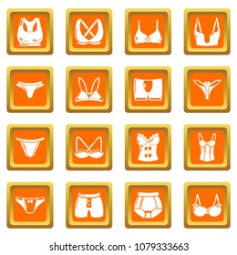 Underwear types icons set vector orange square isolated on white background 