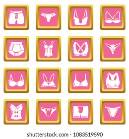 Underwear types icons set vector pink square isolated on white background 