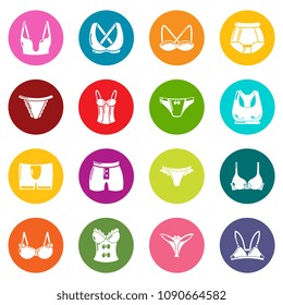Underwear types icons set vector colorful circles isolated on white background 