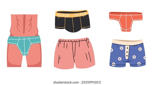 Underwear underware underpants man woman doodle style isolated set. Vector graphic design illustration