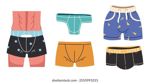 Underwear underware underpants man woman doodle style isolated set. Vector graphic design illustration