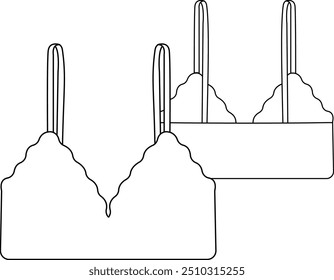 Roupa interior sem fio sem emenda mulher sutiã borda ondulada vetor esboço plano design moda bralette com alças