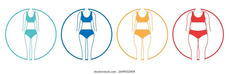 Underweight, Normal, Chubby, Overweight icon set illustration vector. Inside Circle
