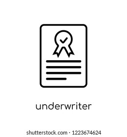 Underwriter (shares) icon. Trendy modern flat linear vector Underwriter (shares) icon on white background from thin line business collection, editable outline stroke vector illustration