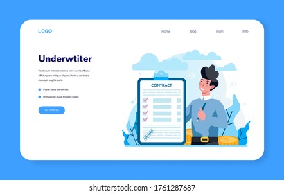 Underwriter web banner or landing page. Business insurance, financial payment in case of damage or financial loss. Idea of security and protection of property and profit. Vector illustration