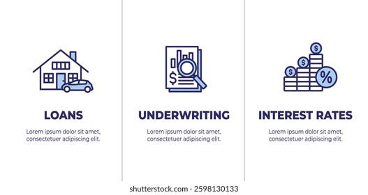 Underwriting for Loan Application - Mortgage and Interest Rates Icon Set and Banner