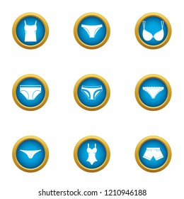 Undies icons set. Flat set of 9 undies vector icons for web isolated on white background