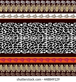 Undiscovered Africa. Seamless animal print border inspired by aboriginal Art. Ethnic textile collection. Piton.