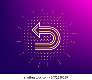 Undo arrow line icon. Halftone pattern. Left turn direction symbol. Navigation pointer sign. Gradient background. Undo line icon. Yellow halftone pattern. Vector