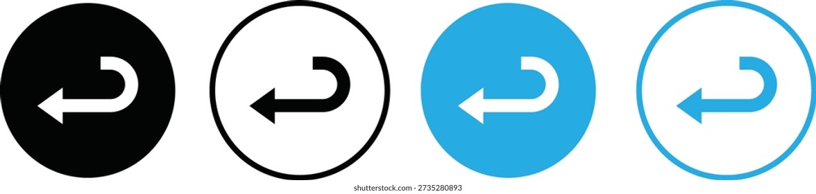 Undo and back arrow icons set in filled and outline circle style