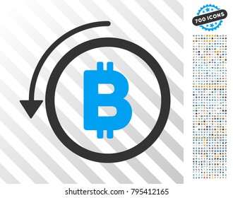 Undo Bitcoin Payment pictograph with 7 hundred bonus bitcoin mining and blockchain clip art. Vector illustration style is flat iconic symbols designed for cryptocurrency apps.