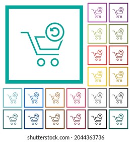 Undo cart operation outline flat color icons with quadrant frames on white background
