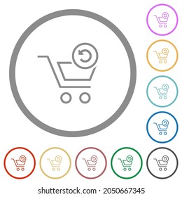Undo cart operation outline flat color icons in round outlines on white background