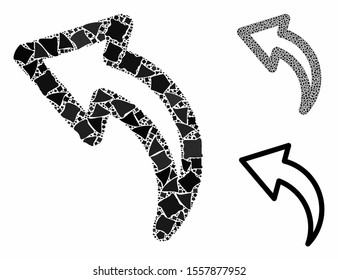 Undo composition of ragged items in variable sizes and color hues, based on undo icon. Vector tuberous items are united into composition. Undo icons collage with dotted pattern.